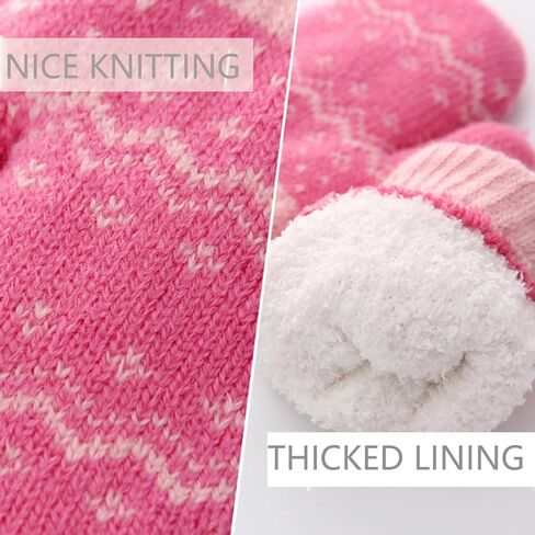 Kids Winter Knit Mittens for Baby Toddler Boys Girls Sherpa Lined Warm Gloves Thick Thermal Gloves with String in Saudi Arabia