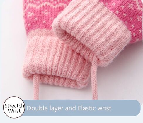 Kids Winter Knit Mittens for Baby Toddler Boys Girls Sherpa Lined Warm Gloves Thick Thermal Gloves with String in Saudi Arabia