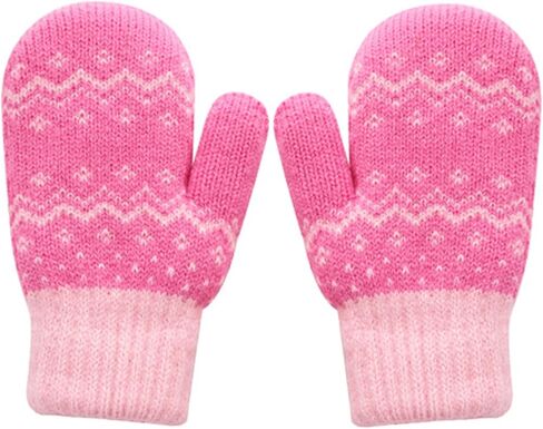 Kids Winter Knit Mittens for Baby Toddler Boys Girls Sherpa Lined Warm Gloves Thick Thermal Gloves with String in Saudi Arabia