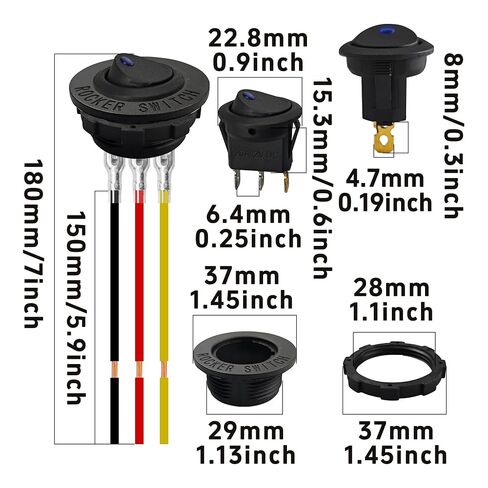 2 قطعة مفتاح تبديل الروك الدائري مع سلك وغطاء، LED أزرق 2 موضع 12 فولت 20 أمبير SPST 3Pin مفتاح تبديل قارب السيارة الأوتوماتيكي للشاحنة البحرية RV in Kuwait