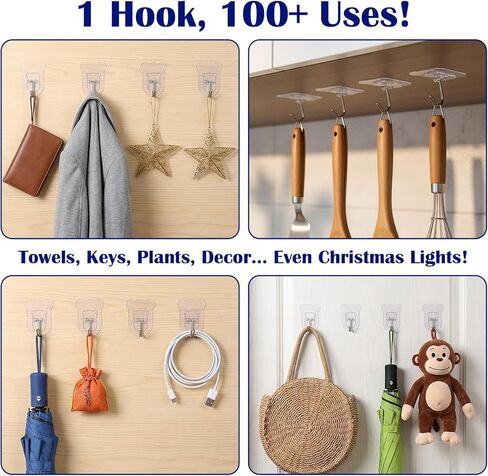 20Pcs Heavy Duty Adhesive Hooks, 5 kg/11 lbs Max Load, Sticky Wall Hooks for Hanging Towels, Coats, Keys, Transparent Waterproof No-Damage Wall Hook for Bathroom, Kitchen, Office & Home Decor in Saudi Arabia