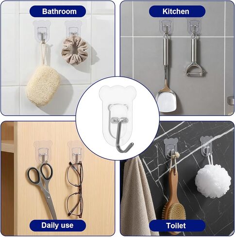 20Pcs Heavy Duty Adhesive Hooks, 5 kg/11 lbs Max Load, Sticky Wall Hooks for Hanging Towels, Coats, Keys, Transparent Waterproof No-Damage Wall Hook for Bathroom, Kitchen, Office & Home Decor in Saudi Arabia
