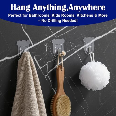 20Pcs Heavy Duty Adhesive Hooks, 5 kg/11 lbs Max Load, Sticky Wall Hooks for Hanging Towels, Coats, Keys, Transparent Waterproof No-Damage Wall Hook for Bathroom, Kitchen, Office & Home Decor in Saudi Arabia