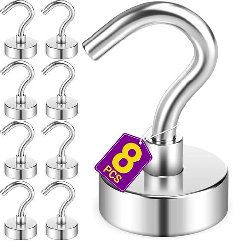 8 Pack-Silver Magnetic Hooks, 20LB Strong Neodymium Magnetic Hooks for Cruise, Grill, Towel, Indoor Hanging, Kitchen, Workplace, Office and Garage in Saudi Arabia