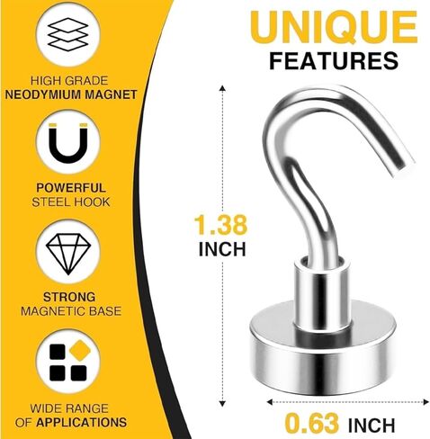 8 Pack-Silver Magnetic Hooks, 20LB Strong Neodymium Magnetic Hooks for Cruise, Grill, Towel, Indoor Hanging, Kitchen, Workplace, Office and Garage in Saudi Arabia