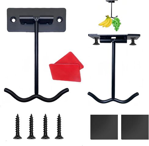 Under Cabinet Foldable Banana Hook (2 Pcs, Black) - Metal Folding Dual-Hook with Magnets, Easily Folds Up When Not in Use, Heavy Duty Under Cabinet Hanger for Bananas, Kitchen Utensils & Groceries in Saudi Arabia
