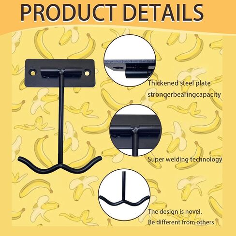 Under Cabinet Foldable Banana Hook (2 Pcs, Black) - Metal Folding Dual-Hook with Magnets, Easily Folds Up When Not in Use, Heavy Duty Under Cabinet Hanger for Bananas, Kitchen Utensils & Groceries in Saudi Arabia