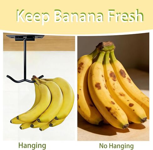 Under Cabinet Foldable Banana Hook (2 Pcs, Black) - Metal Folding Dual-Hook with Magnets, Easily Folds Up When Not in Use, Heavy Duty Under Cabinet Hanger for Bananas, Kitchen Utensils & Groceries in Saudi Arabia