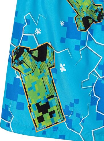 Minecraft Creeper Little Boys Swim Trunks Bathing Suit UPF 50+ Blue/Green 7 in Saudi Arabia