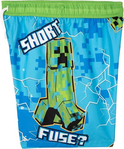 Minecraft Creeper Little Boys Swim Trunks Bathing Suit UPF 50+ Blue/Green 7 in Saudi Arabia