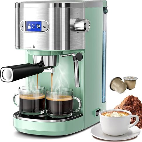 20 Bar Espresso Machine ، آلة إسبرسو شبه تلقائية مع عصا البخار الحليب ، آلة صانع القهوة مع خزان مياه قابل للإزالة 40 أوقية لـ Latte & Cappuccino (أسود) in Kuwait