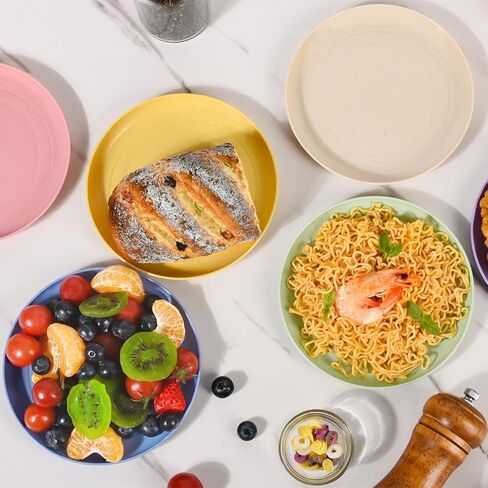 أطباق قش القمح مقاس 6 بوصات، 6 أطباق صغيرة، أطباق عشاء بلاستيكية خفيفة الوزن غير قابلة للكسر للأطفال والكبار وسلطة التخييم والعشاء والحلوى in Kuwait