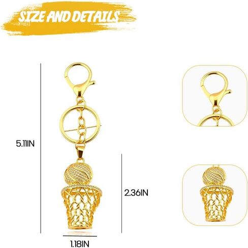 Basketball Keychain Gifts for Men Boys Birthday Christmas Gifts for Teen Boys Girls Sports Gift for Sport Lovers Players Basketball Hoop Charm for Backpack Gold Hiphop Rhinestone Keychains in Saudi Arabia