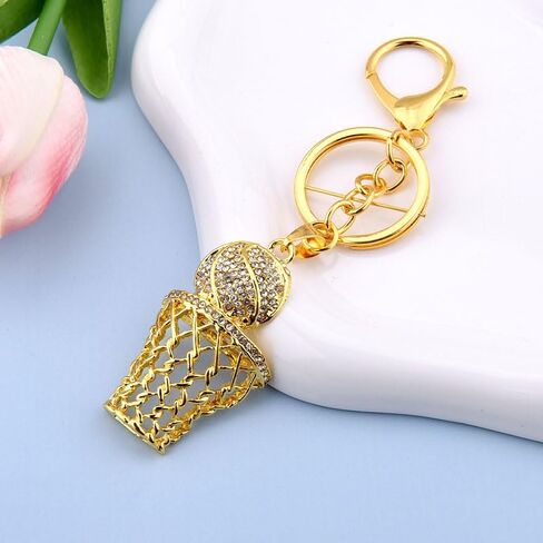 Basketball Keychain Gifts for Men Boys Birthday Christmas Gifts for Teen Boys Girls Sports Gift for Sport Lovers Players Basketball Hoop Charm for Backpack Gold Hiphop Rhinestone Keychains in Saudi Arabia