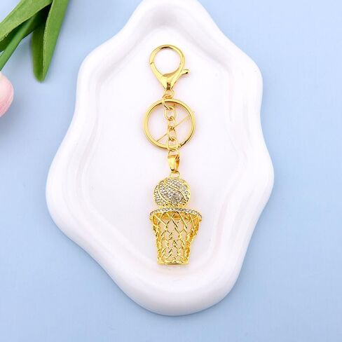 Basketball Keychain Gifts for Men Boys Birthday Christmas Gifts for Teen Boys Girls Sports Gift for Sport Lovers Players Basketball Hoop Charm for Backpack Gold Hiphop Rhinestone Keychains in Saudi Arabia