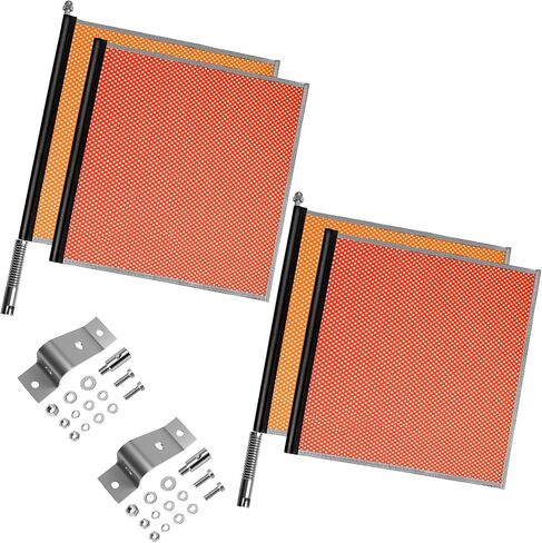 2 Pack 18" x 18" Red & Orange Safety Flags Kit for Trucks, Trailers & Pilot Cars - DOT Compliant Oversize Load Warning Flags with Spring Loaded Poles & Stainless Steel Brackets in Saudi Arabia