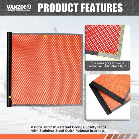 2 Pack 18" x 18" Red & Orange Safety Flags Kit for Trucks, Trailers & Pilot Cars - DOT Compliant Oversize Load Warning Flags with Spring Loaded Poles & Stainless Steel Brackets in Saudi Arabia