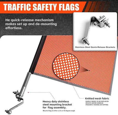 2 Pack 18" x 18" Red & Orange Safety Flags Kit for Trucks, Trailers & Pilot Cars - DOT Compliant Oversize Load Warning Flags with Spring Loaded Poles & Stainless Steel Brackets in Saudi Arabia