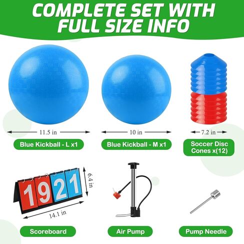 22Pcs Sports Kickball Set, Including 10" and 11.5" Playground Ball with Air Pump, 5 Rubber Throw Down Bases, 12 Soccer Disc Cones, Storage Bag, Scoreboard for Kids & Adults Playground Outdoor Backyard in Saudi Arabia