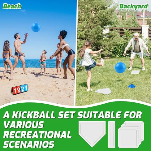 22Pcs Sports Kickball Set, Including 10" and 11.5" Playground Ball with Air Pump, 5 Rubber Throw Down Bases, 12 Soccer Disc Cones, Storage Bag, Scoreboard for Kids & Adults Playground Outdoor Backyard in Saudi Arabia