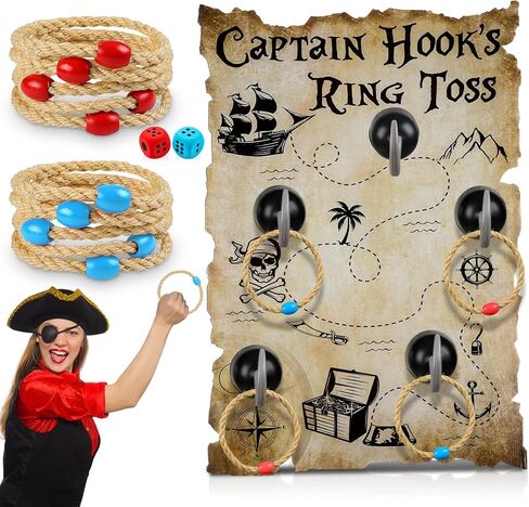 Leitee 19 Pcs Hook Ring Toss Game Pirate Party Toss Game with Dice Rope Rings Foam Tapes for Outdoor Yard Sport Party Accessories in Saudi Arabia