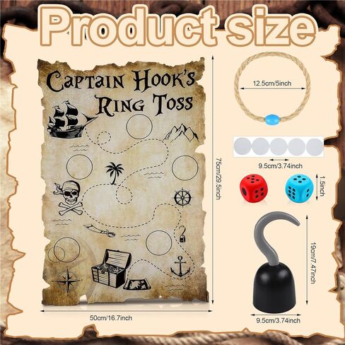 Leitee 19 Pcs Hook Ring Toss Game Pirate Party Toss Game with Dice Rope Rings Foam Tapes for Outdoor Yard Sport Party Accessories in Saudi Arabia