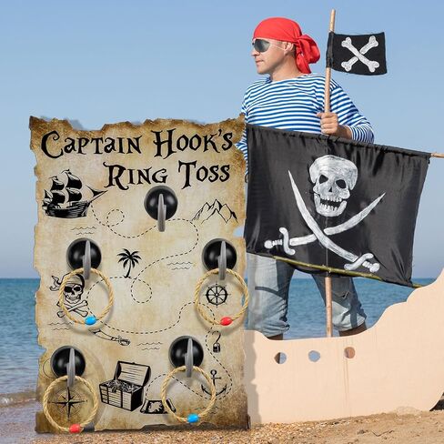 Leitee 19 Pcs Hook Ring Toss Game Pirate Party Toss Game with Dice Rope Rings Foam Tapes for Outdoor Yard Sport Party Accessories in Saudi Arabia