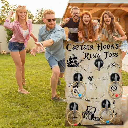 Leitee 19 Pcs Hook Ring Toss Game Pirate Party Toss Game with Dice Rope Rings Foam Tapes for Outdoor Yard Sport Party Accessories in Saudi Arabia