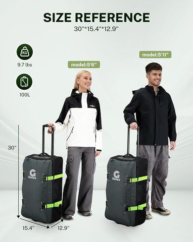 Gonex Rolling Duffle Bag with Wheels, Water-repellent 30 inch Nylon Large Wheeled Travel Duffel Luggage with TSA Lock & Telescopic Handle 100L, Navy Blue in Saudi Arabia