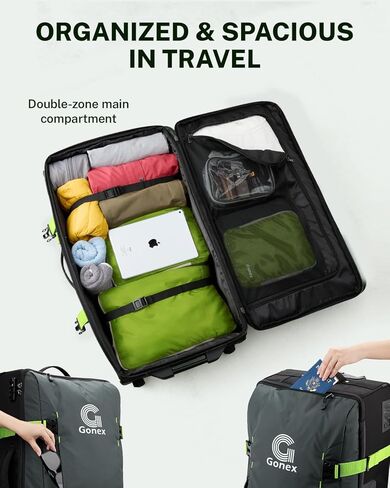 Gonex Rolling Duffle Bag with Wheels, Water-repellent 30 inch Nylon Large Wheeled Travel Duffel Luggage with TSA Lock & Telescopic Handle 100L, Navy Blue in Saudi Arabia