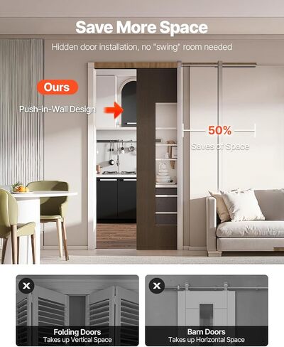 VEVOR Pocket Door Frame Kit, for 24-36 in Wide 80 in High Door, Pocket Door Kit with Two-Way Soft Close Mechanism, Slide Smoothly Quietly, Easy to Install, Premium Galvanized Steel, for Living Room in Saudi Arabia