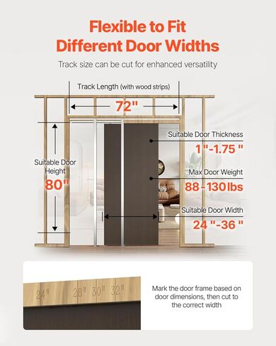 VEVOR Pocket Door Frame Kit, for 24-36 in Wide 80 in High Door, Pocket Door Kit with Two-Way Soft Close Mechanism, Slide Smoothly Quietly, Easy to Install, Premium Galvanized Steel, for Living Room in Saudi Arabia
