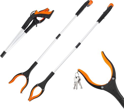 Grabber Reacher Tool, 2 Pack 32" Foldable Lightweight Trash Claw Grabbers for Elderly, 360° Rotating Head Wide Jaw Reaching Tool for Trash, Pick Up Stick (Orange) in Saudi Arabia