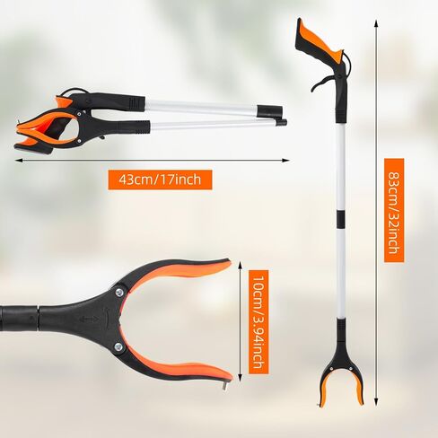 Grabber Reacher Tool, 2 Pack 32" Foldable Lightweight Trash Claw Grabbers for Elderly, 360° Rotating Head Wide Jaw Reaching Tool for Trash, Pick Up Stick (Orange) in Saudi Arabia
