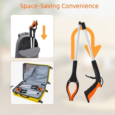 Grabber Reacher Tool, 2 Pack 32" Foldable Lightweight Trash Claw Grabbers for Elderly, 360° Rotating Head Wide Jaw Reaching Tool for Trash, Pick Up Stick (Orange) in Saudi Arabia