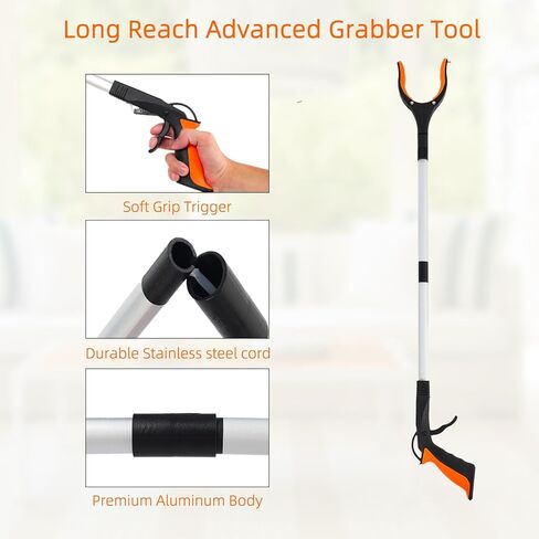 Grabber Reacher Tool, 2 Pack 32" Foldable Lightweight Trash Claw Grabbers for Elderly, 360° Rotating Head Wide Jaw Reaching Tool for Trash, Pick Up Stick (Orange) in Saudi Arabia