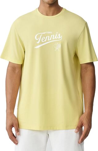 تي شيرت برسومات التنس للرجال من K-Swiss - تي شيرت رياضي كاجوال ناعم وحريري ذو رقبة مستديرة وجيد التهوية وأكمام قصيرة in Kuwait