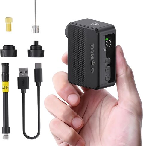 TOWILD A13 Mini Electric Bike Pump, 30Mins Fast Charging Portable Bicycle Pump with Gauge, 130PSI Small Air Pump for Bike Tires, Smart Auto-Off Tire Inflator Compatible with Road, Mountain & E-Bikes in Saudi Arabia