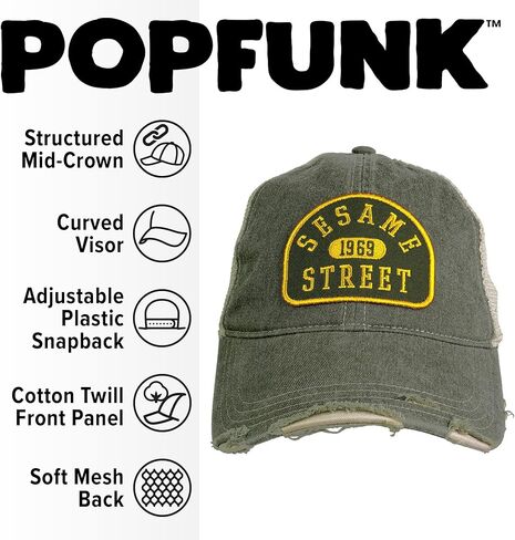 Popfunk Official Sesame Street Pill Arc Adjustable Snapback Cotton Twill Vintage Trucker Hat - Unisex for Men and Women, Hunter Green in Saudi Arabia