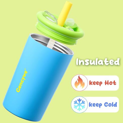 Gencywe 2 PACK Kids Double Walled Stainless Steel Cups with Straws and lids | 12 oz Spill-Proof Sippy Smoothie Tumbler Set, Small Kids Snack & Drink Water Cups, BPA-Free (Age: 3+ years old & up) in Kuwait