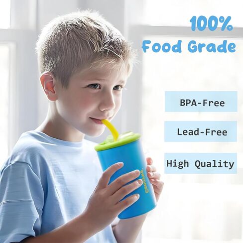 Gencywe 2 PACK Kids Double Walled Stainless Steel Cups with Straws and lids | 12 oz Spill-Proof Sippy Smoothie Tumbler Set, Small Kids Snack & Drink Water Cups, BPA-Free (Age: 3+ years old & up) in Kuwait