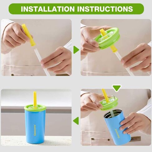 Gencywe 2 PACK Kids Double Walled Stainless Steel Cups with Straws and lids | 12 oz Spill-Proof Sippy Smoothie Tumbler Set, Small Kids Snack & Drink Water Cups, BPA-Free (Age: 3+ years old & up) in Kuwait