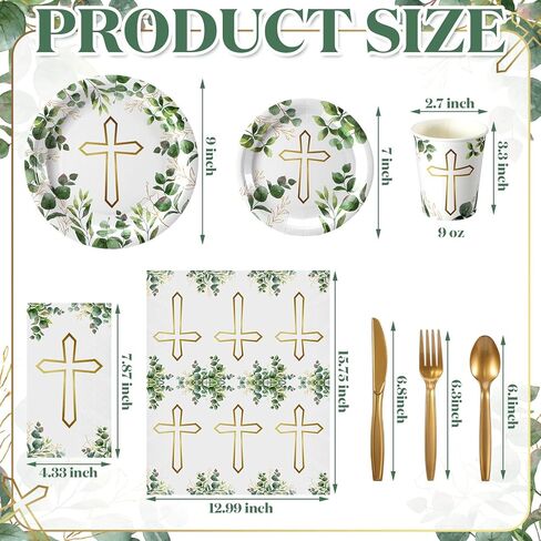 Sinmoe 400 Pcs Baptism Plates and Napkins Baptism Decorations First Communion Supply God Bless Disposable Paper Plates Cups Napkins Plastic Forks Knives Spoons for Baby Shower Set for 50 Guests in Saudi Arabia