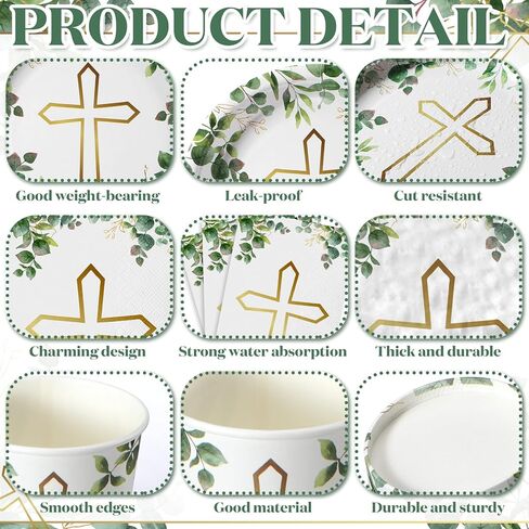 Sinmoe 400 Pcs Baptism Plates and Napkins Baptism Decorations First Communion Supply God Bless Disposable Paper Plates Cups Napkins Plastic Forks Knives Spoons for Baby Shower Set for 50 Guests in Saudi Arabia