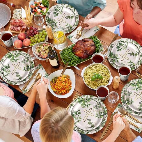 Sinmoe 400 Pcs Baptism Plates and Napkins Baptism Decorations First Communion Supply God Bless Disposable Paper Plates Cups Napkins Plastic Forks Knives Spoons for Baby Shower Set for 50 Guests in Saudi Arabia