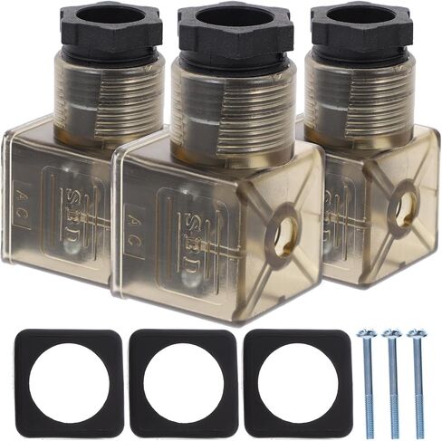 SOLUSTRE Tea Colored 3 Prong Connector with Led Indicator Light Durable Solenoid Valve Plug 1.96X1.02X1.02In for Industrial Hydraulic and Pneumatic Solenoid Coils in Saudi Arabia