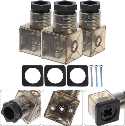 SOLUSTRE Tea Colored 3 Prong Connector with Led Indicator Light Durable Solenoid Valve Plug 1.96X1.02X1.02In for Industrial Hydraulic and Pneumatic Solenoid Coils in Saudi Arabia