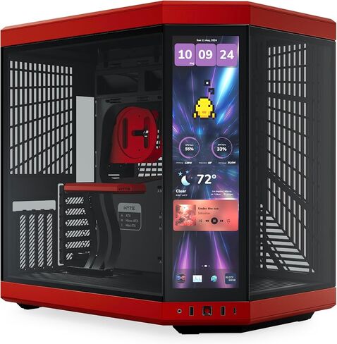 HYTE Y70 Touch Infinite Dual Chamber ATX Mid Tower Modern Aesthetic Case with Integrated 2.5K LCD Touchscreen - Black Cherry/Red in Saudi Arabia