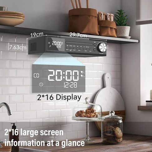 مشغل أقراص مضغوط Bluetooth Monodeal ، أسفل مشغل Cabinet Kitchen FM Radio CD ، مكبرات صوت عالية الدقة ، نظام موسيقى لاسلكي مع ضوء LED ، التحكم عن بُعد ، مؤقت المطبخ ، المنبه المزدوج ، التحكم عن بُعد أسود in Saudi Arabia