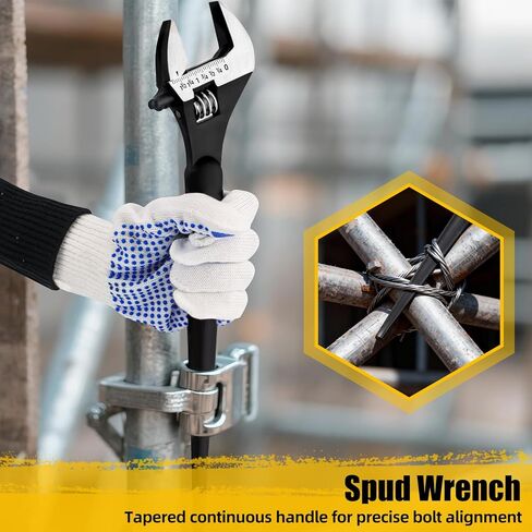 GRENPRO 4-Piece Adjustable Spud Wrench Set with Gloves, 10" 12" 16" Large Crescent Plumbers Wrenches sets for Crowbar Pipe Fitting Pipefitter Construction Tools, SAE/Metric Scales, CR-V, Black Oxide in Saudi Arabia